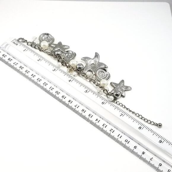 Starfish Ocean Sea Life Rhinestone Faux Pearl Charm Bracelet, 8 1/2 Inches - Picture 6 of 7